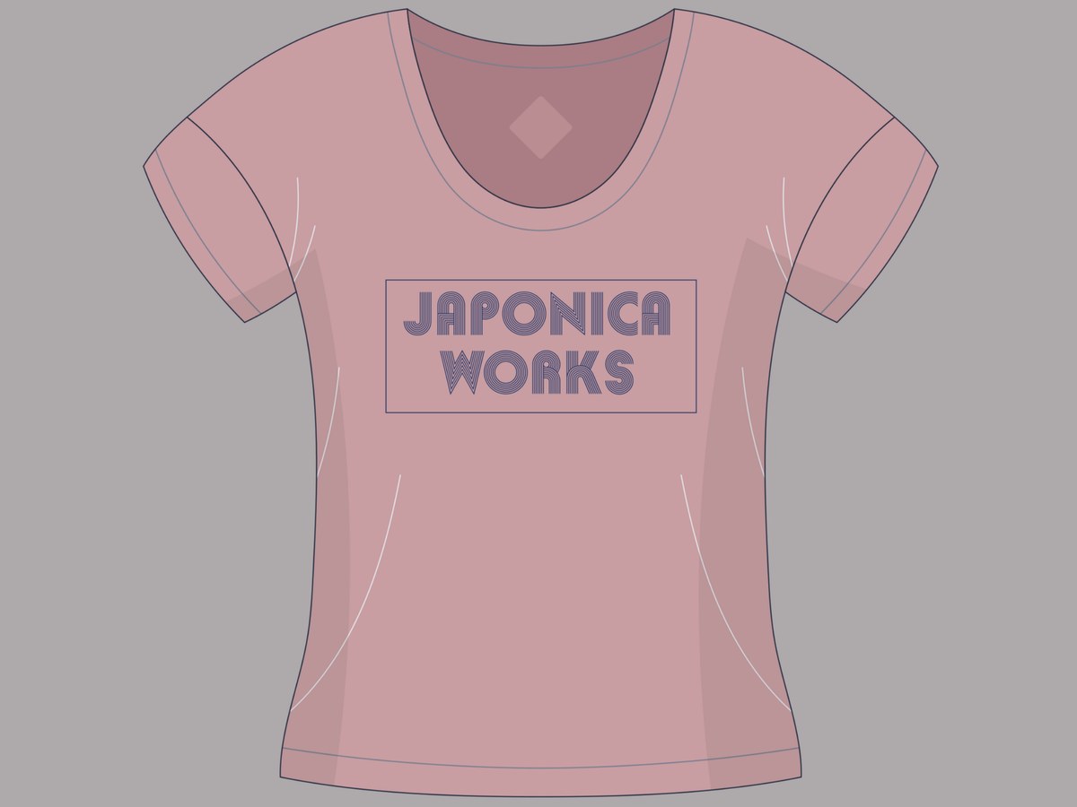 Mauve women's slim fit T-shirt with the boxed Japonica Works logo.